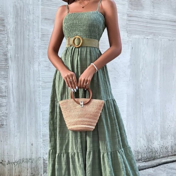 GREEN BOHO Shirred Ruffle Hem Cami Dress - Picture 7 of 7